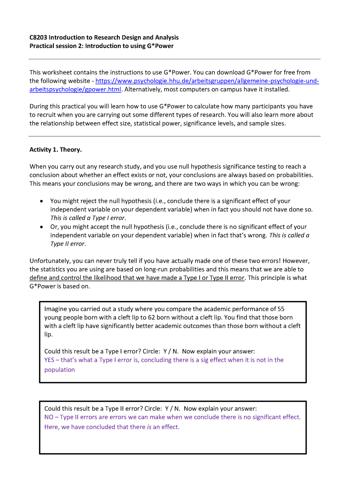 G Power Notes Instructions Introduction To Research Design And Studocu