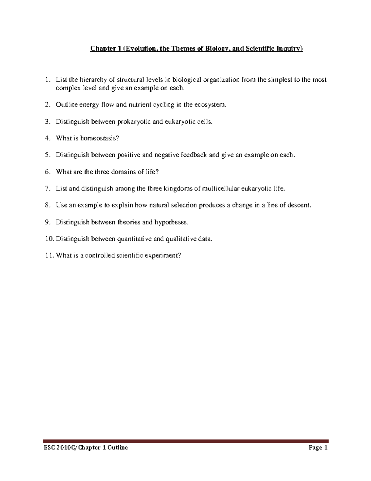 General Biology I Resources Chapter 15 - BSC 2010C/Chapter 1 Outline ...