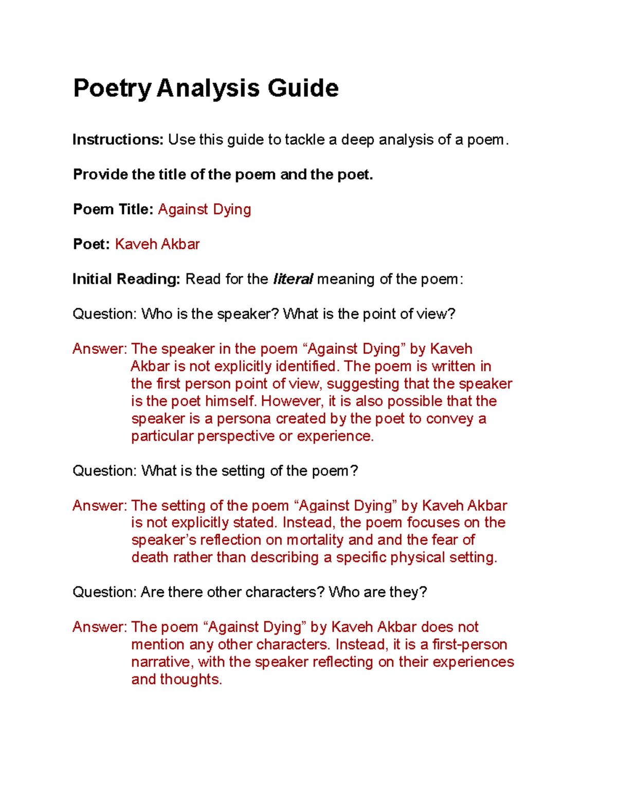 05.03 Family Influence - Poetry Analysis Guide Instructions: Use this ...