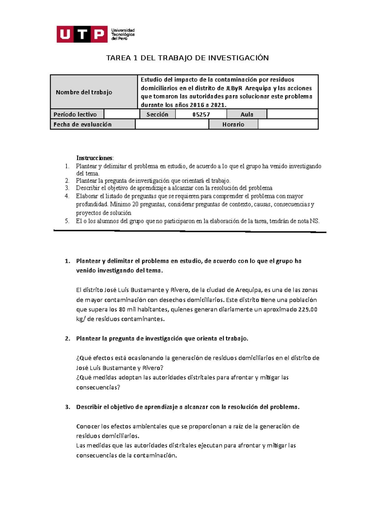 Semana 2 - Delimitación DEL TEMA DE Investigación - TAREA 1 DEL TRABAJO ...
