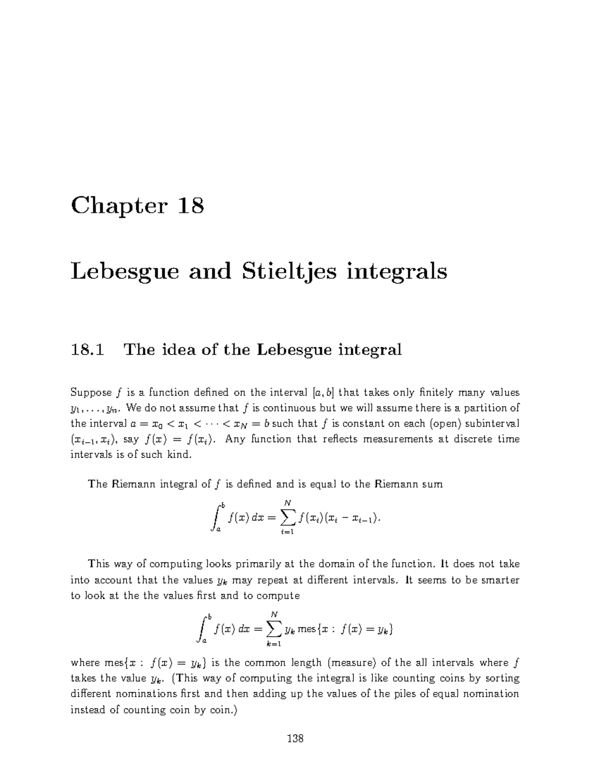 MATH102 Lecture 18 2010 - Chapter 18 Lebesgue and Stieltjes integrals ...