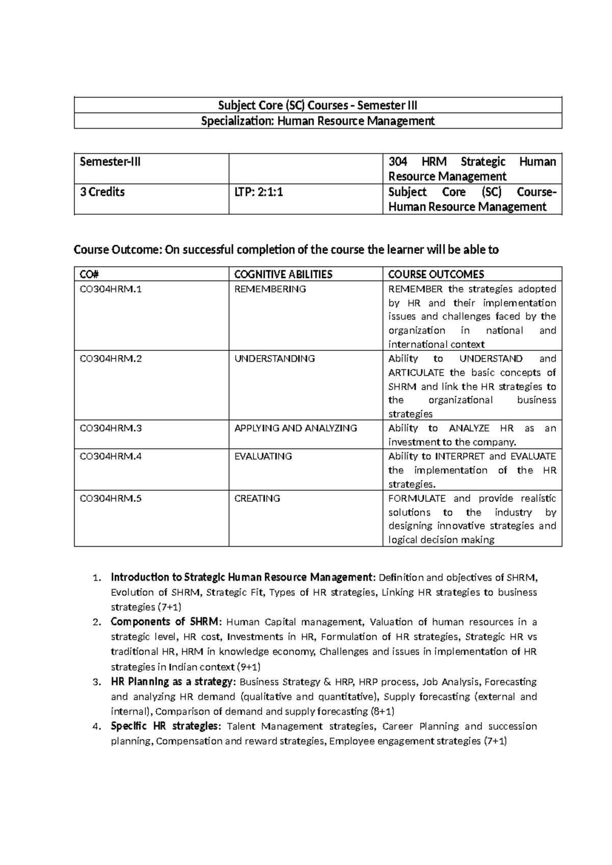 Shrm - shrm - Subject Core (SC) Courses - Semester III Specialization ...