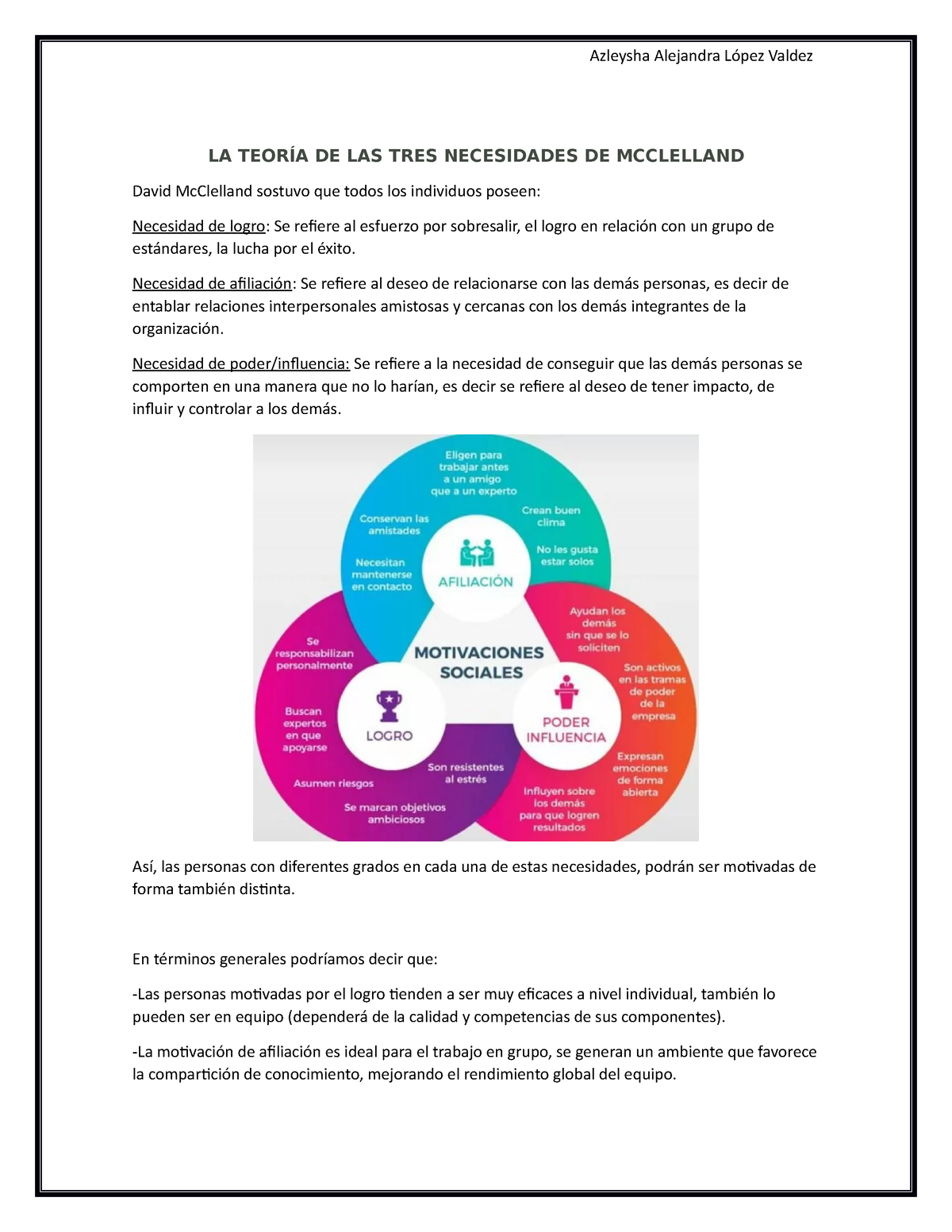 La Teoría De Las Tres Necesidades De Mcclelland Azleysha Alejandra López Valdez La TeorÍa De 7736