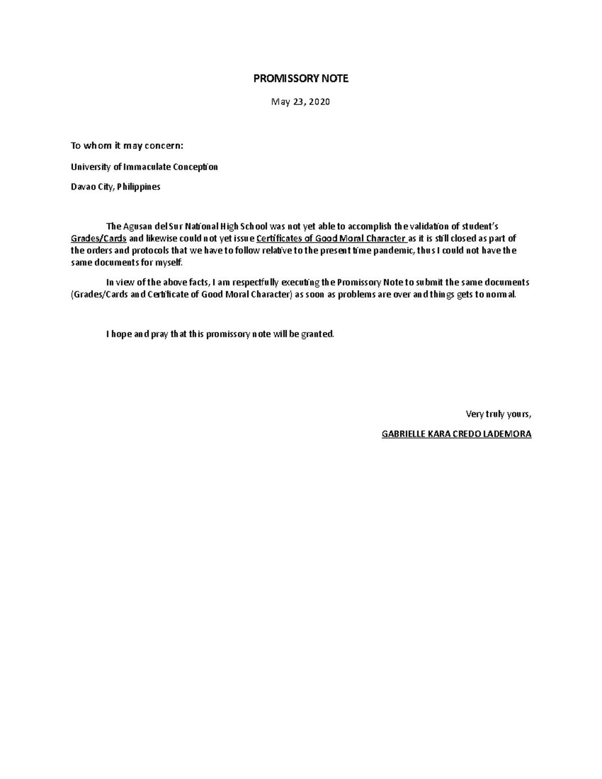 Promissory NOTE asdasdas PROMISSORY NOTE May 23, 2020 To whom it