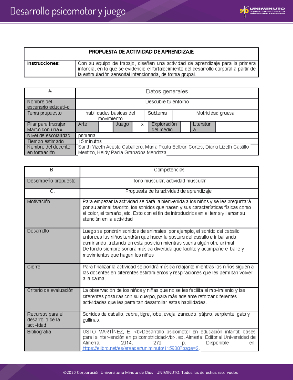 Propuesta Actividad DE Aprendizaje - PROPUESTA DE ACTIVIDAD DE ...