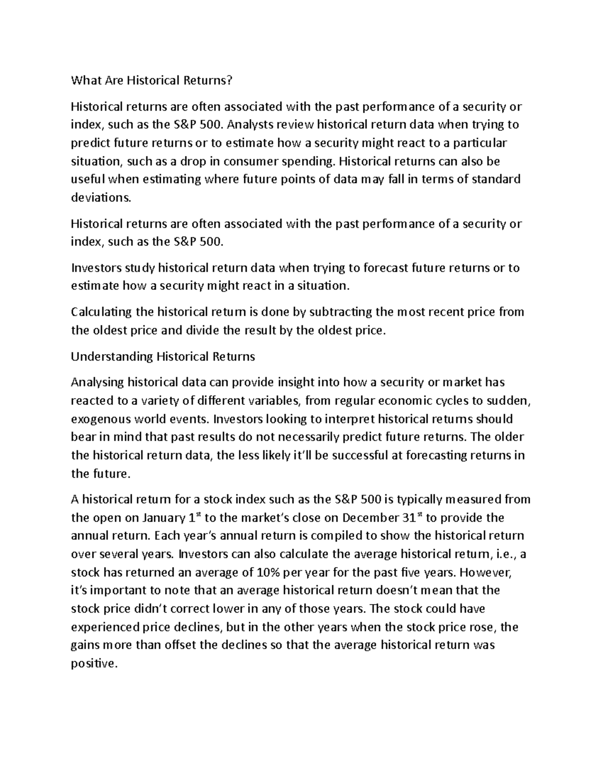 Historical return - What Are Historical Returns? Historical returns are ...