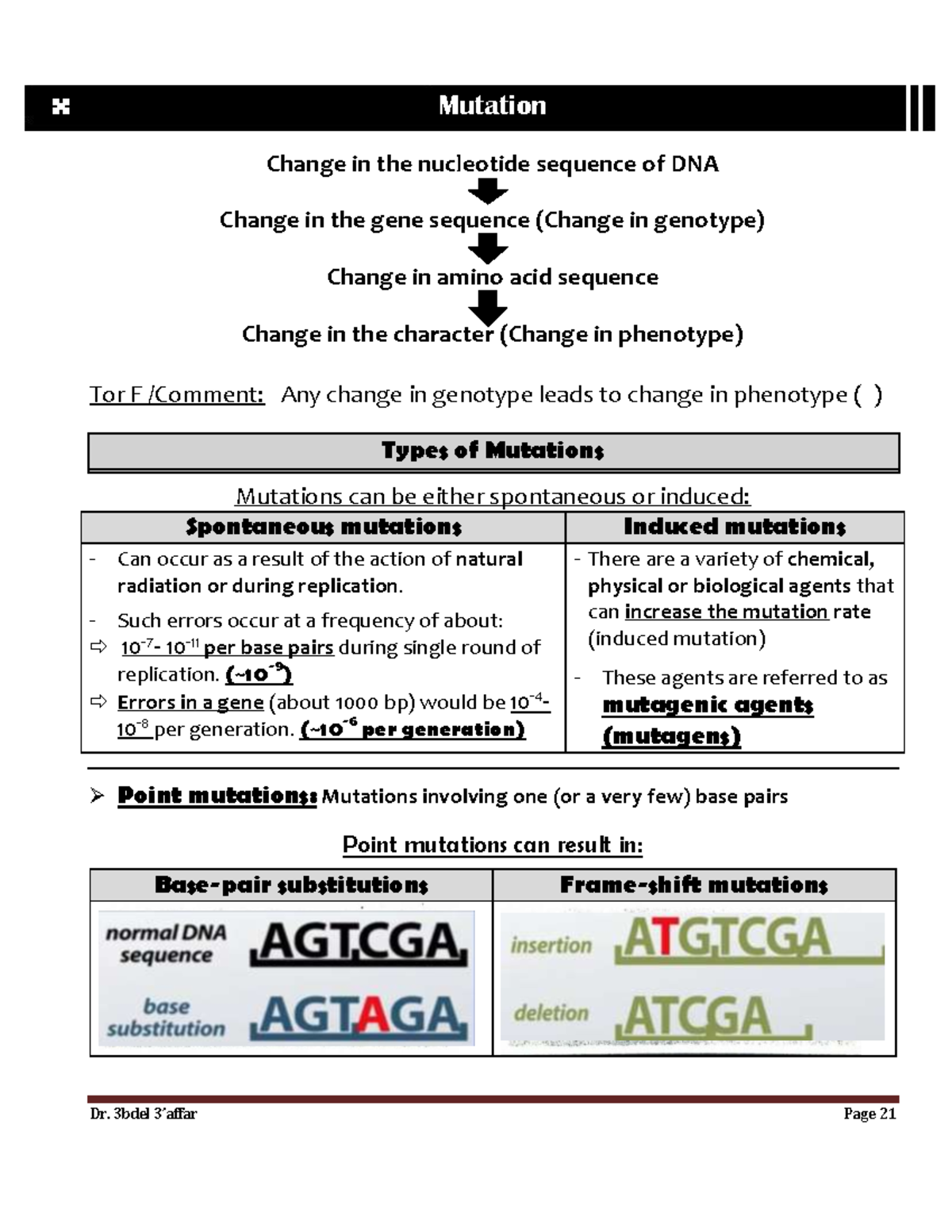 10 - Medical microbiology - Mutation Change in the nucleotide sequence ...