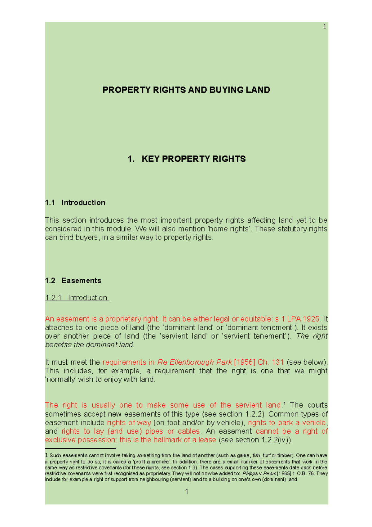 Land Law Unit 4 Property Rights and Buying Land PROPERTY RIGHTS AND