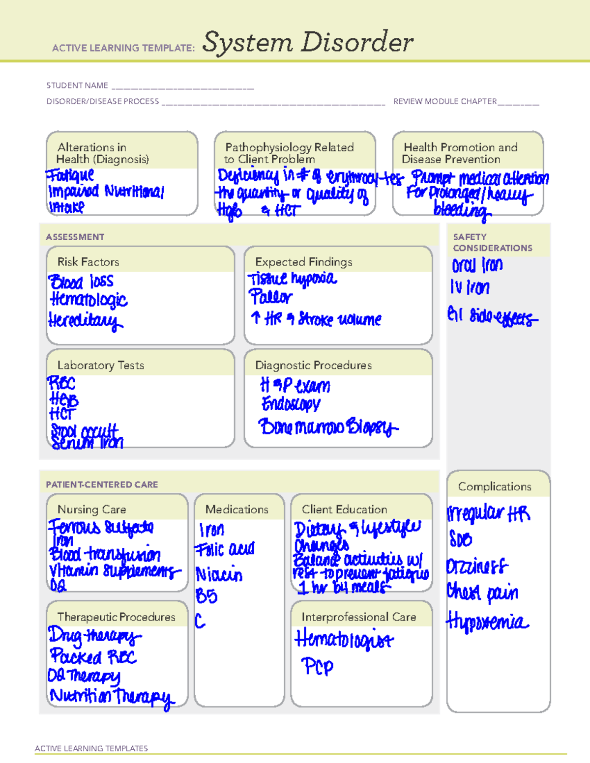 Hem/oncology pediatric template - ACTIVE LEARNING TEMPLATES System ...