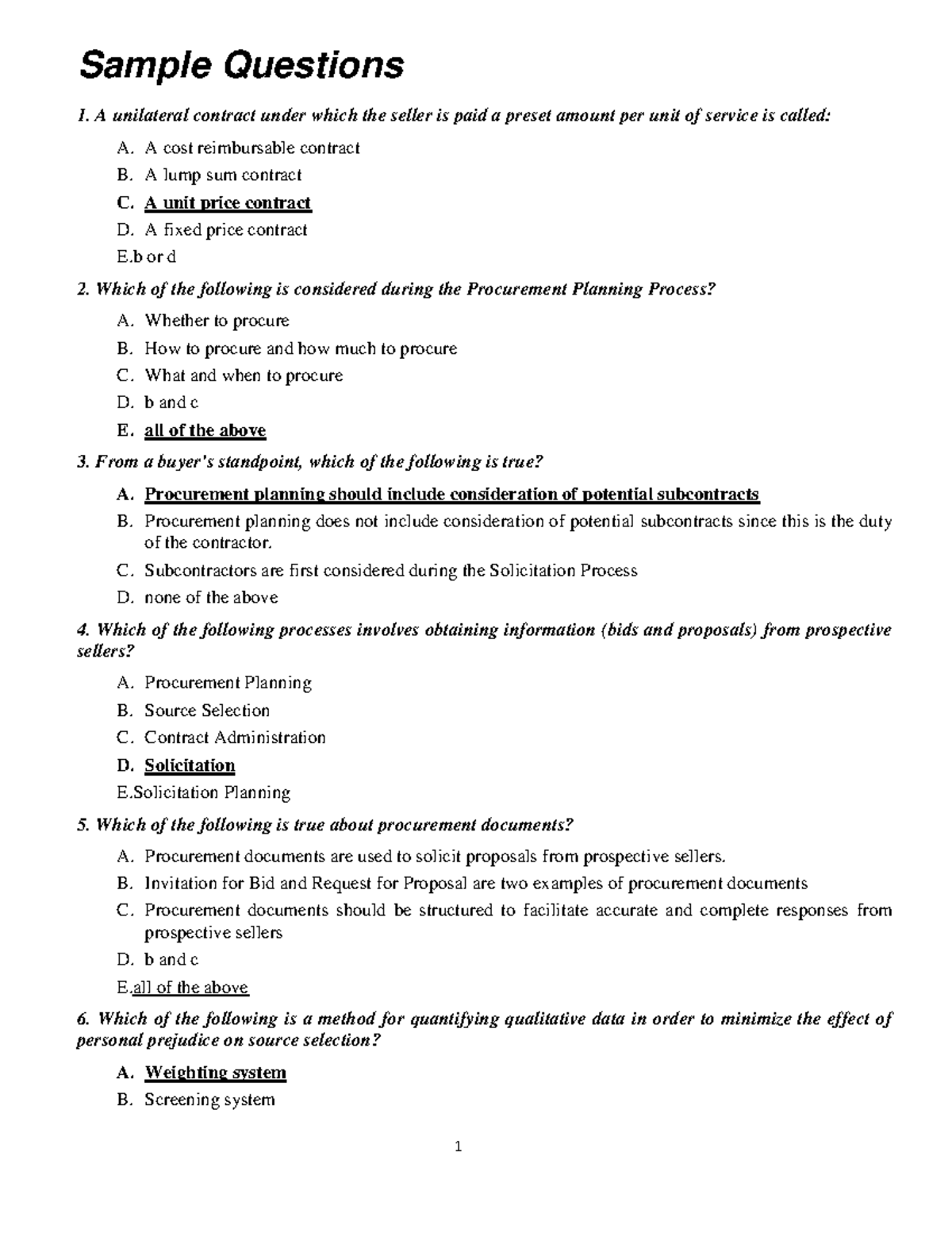 Sample Questions with Answers - Sample Questions 1. A unilateral ...