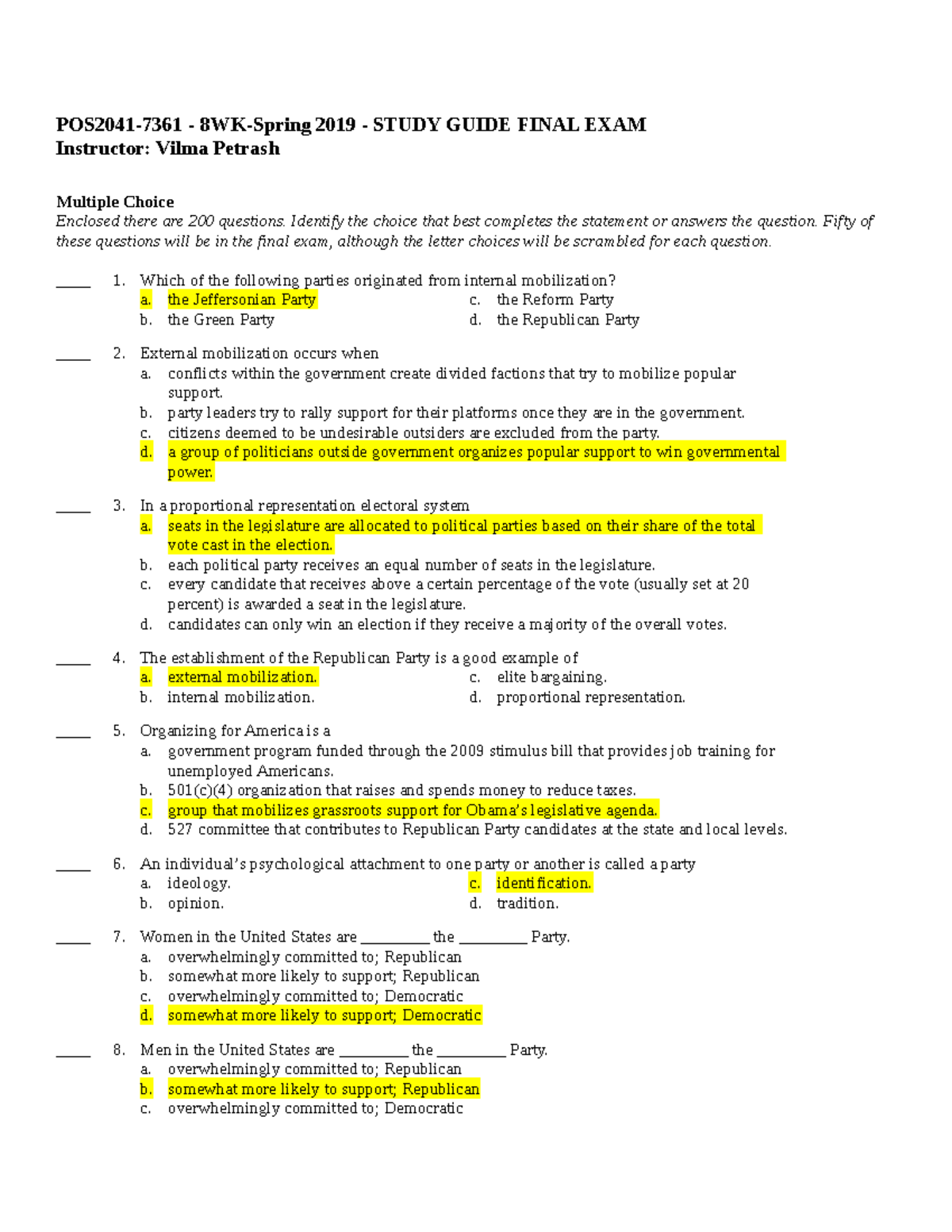 Study Guide SV POS2041 8WK Final EXAM - POS2041 - MDC - Studocu