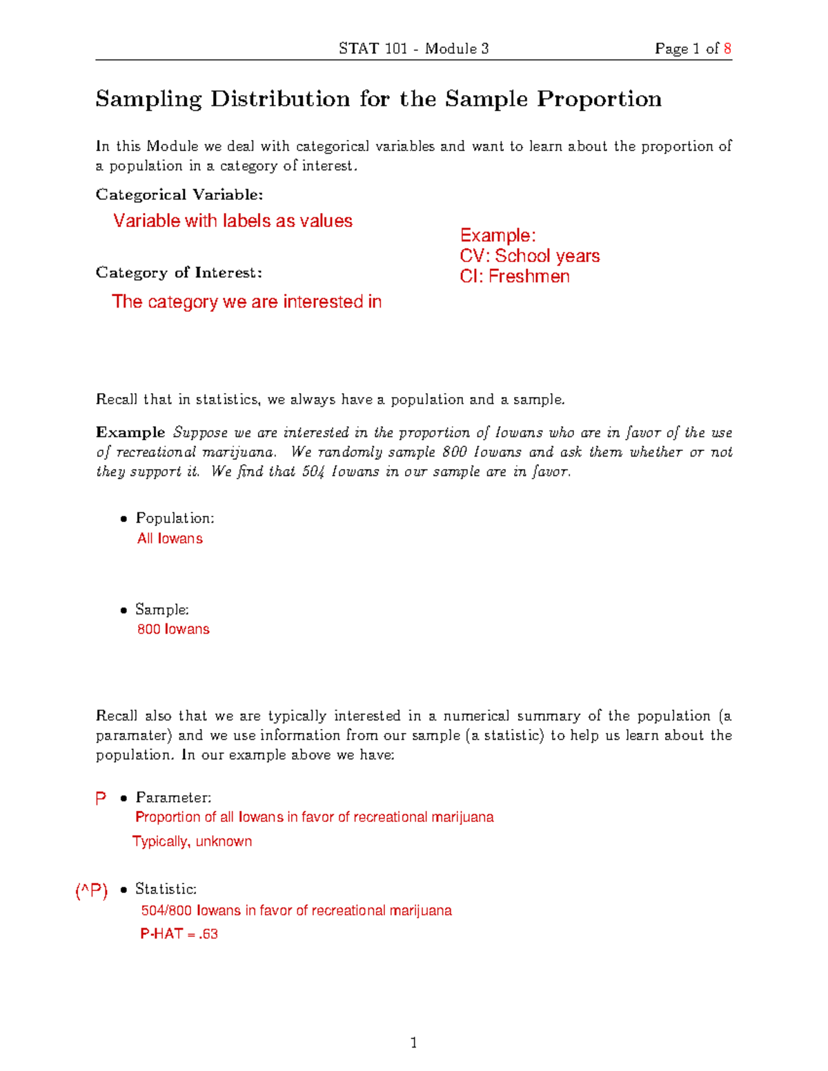 Lecture 12 (Module 3A) Sampling Distribution for the Sample Proportion ...