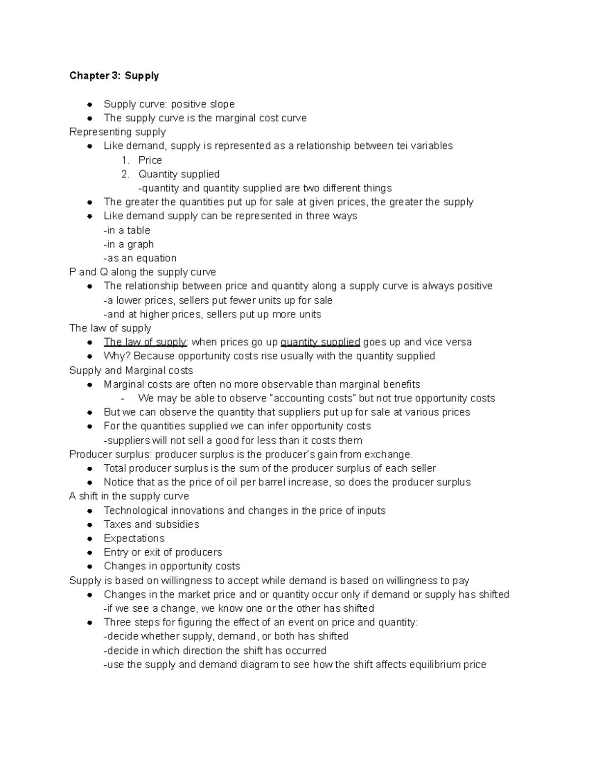 Micro chapter 3 supply - Chapter 3: Supply Supply curve: positive slope ...