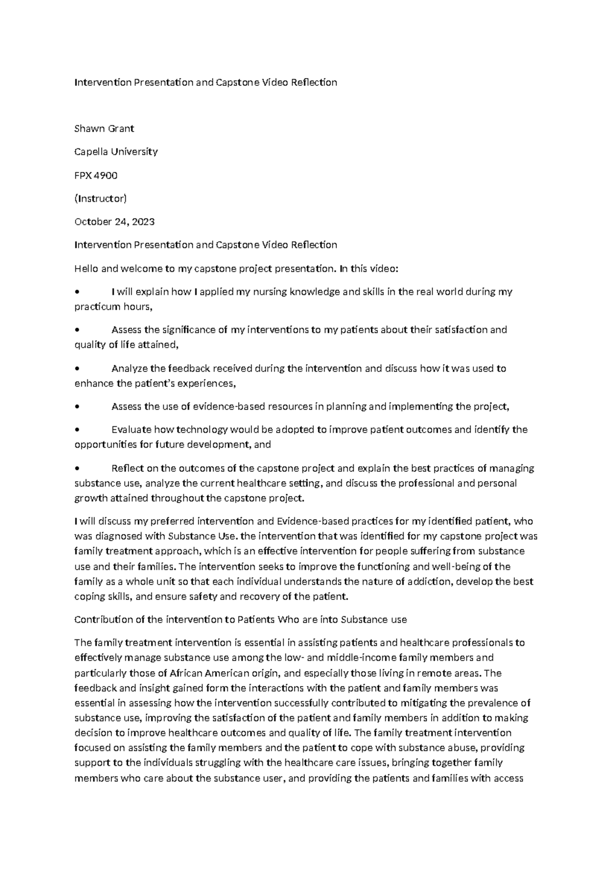 Intervention Presentation and Capstone Video Reflectio 1 - In this ...
