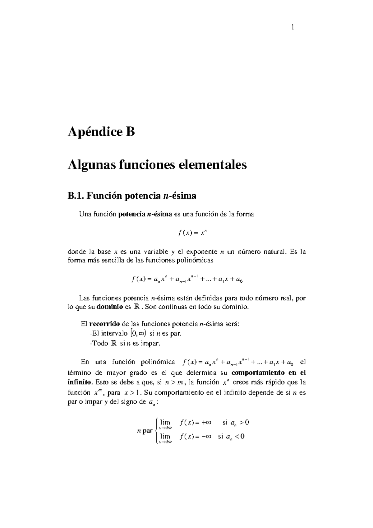 Características De Algunas Funciones Elementales - 1 Apéndice B Algunas ...