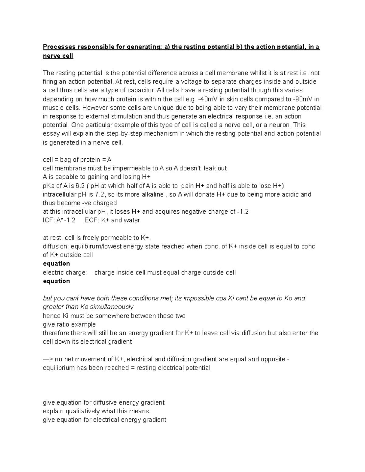 2) Action potential notes - Processes responsible for generating: a ...
