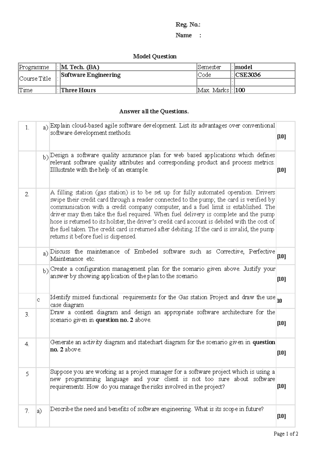 Model Question Paper - Sssss - Reg. No.: Name : Model Question ...