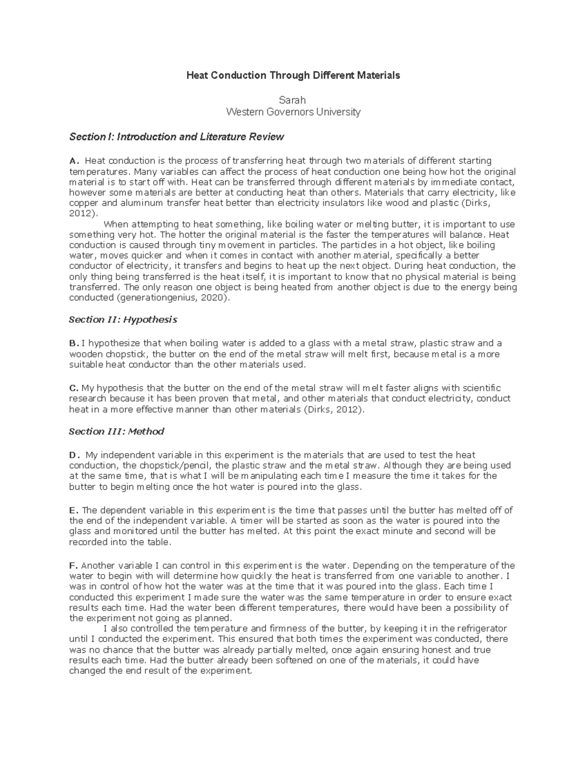 Science Lab Task 1 - Heat Conduction Through Different Materials Sarah ...