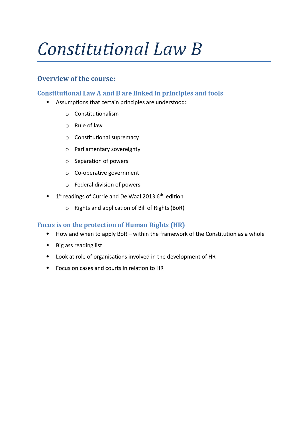 Const B Notes - Constitutional Law B Overview Of The Course ...