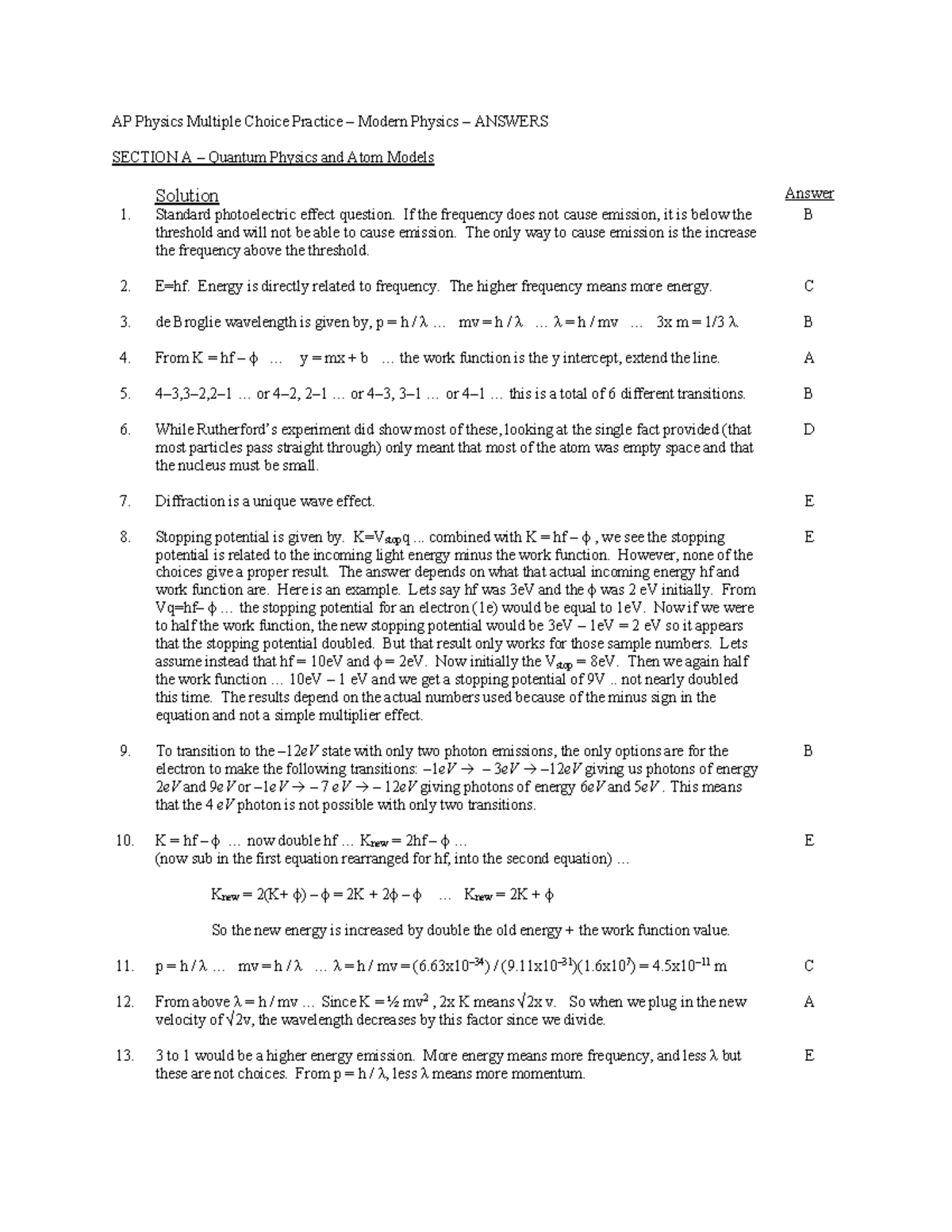 14c-Modern MC Practice Problems- Answers - AP Physics Multiple Choice ...