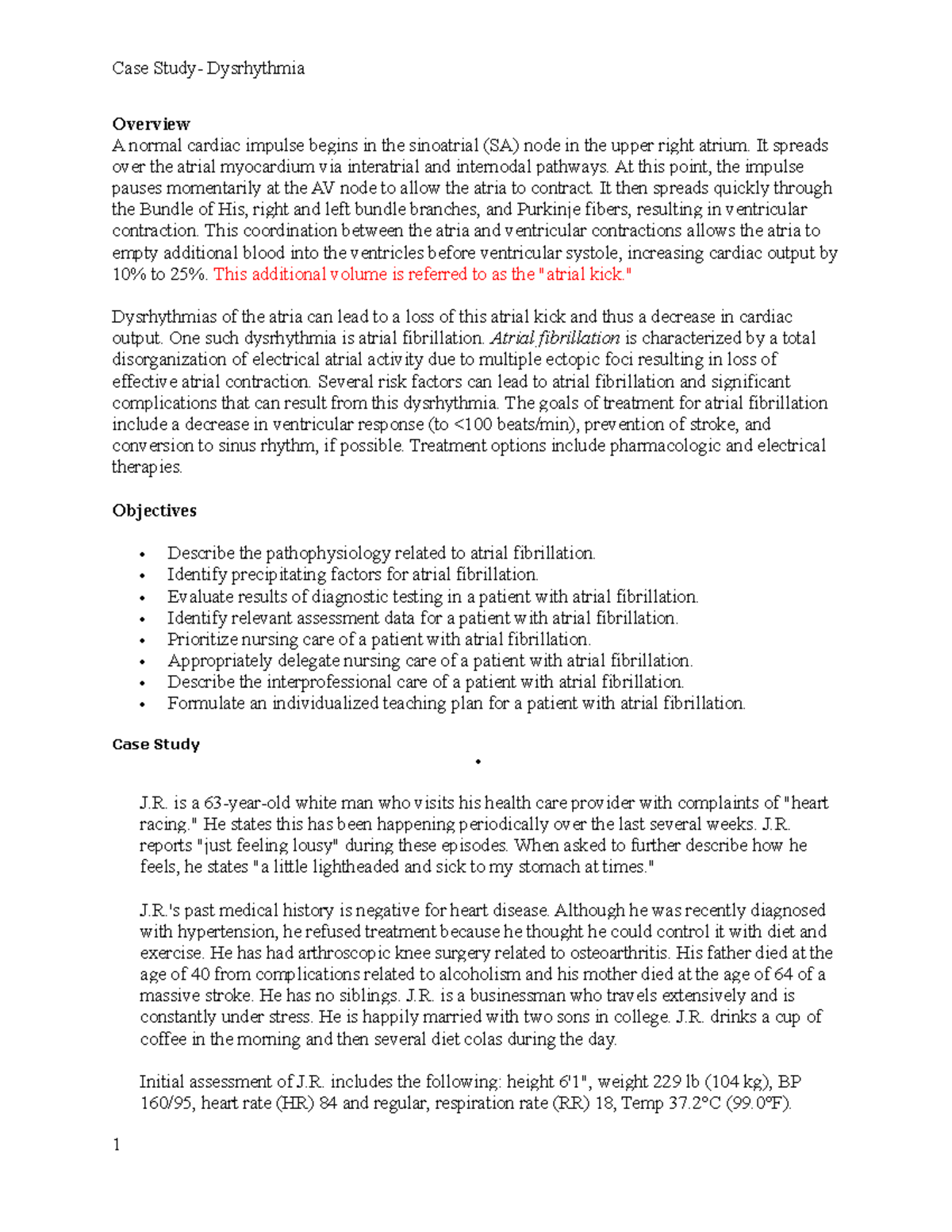 Dysrhythmia Overview and Atrial Fibrillation Case Study - Studocu