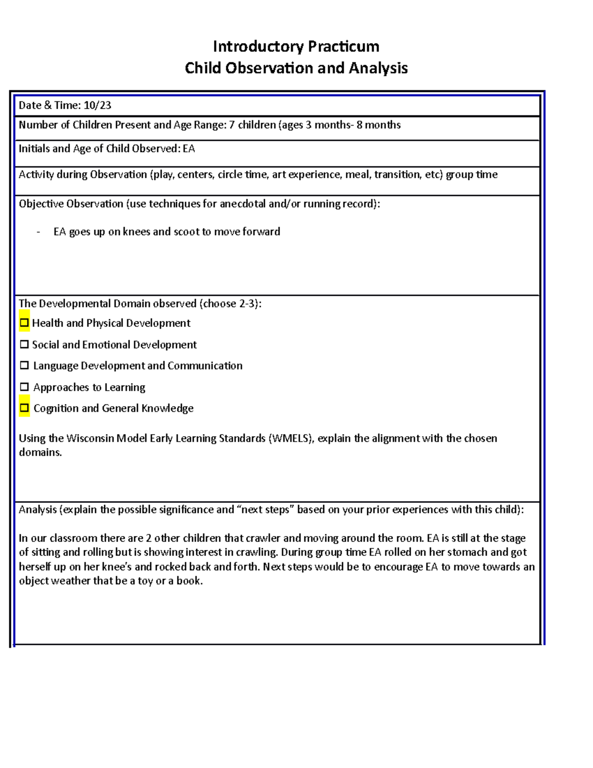 how to write a child observation case study