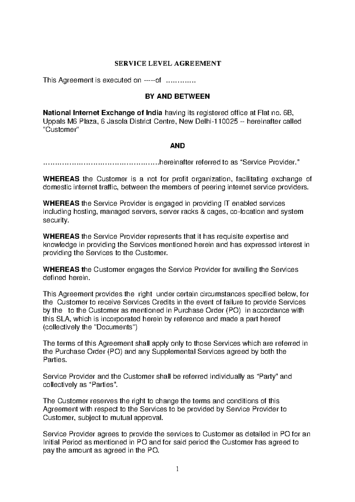 SLA - SLA for Practice - SERVICE LEVEL AGREEMENT This Agreement is ...