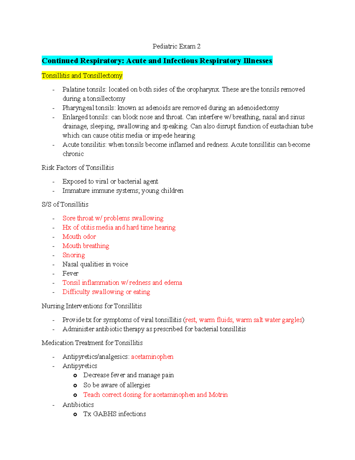 Ped Exam 2 Part 4 Resp - First two exams of pediatric notes comes from ...