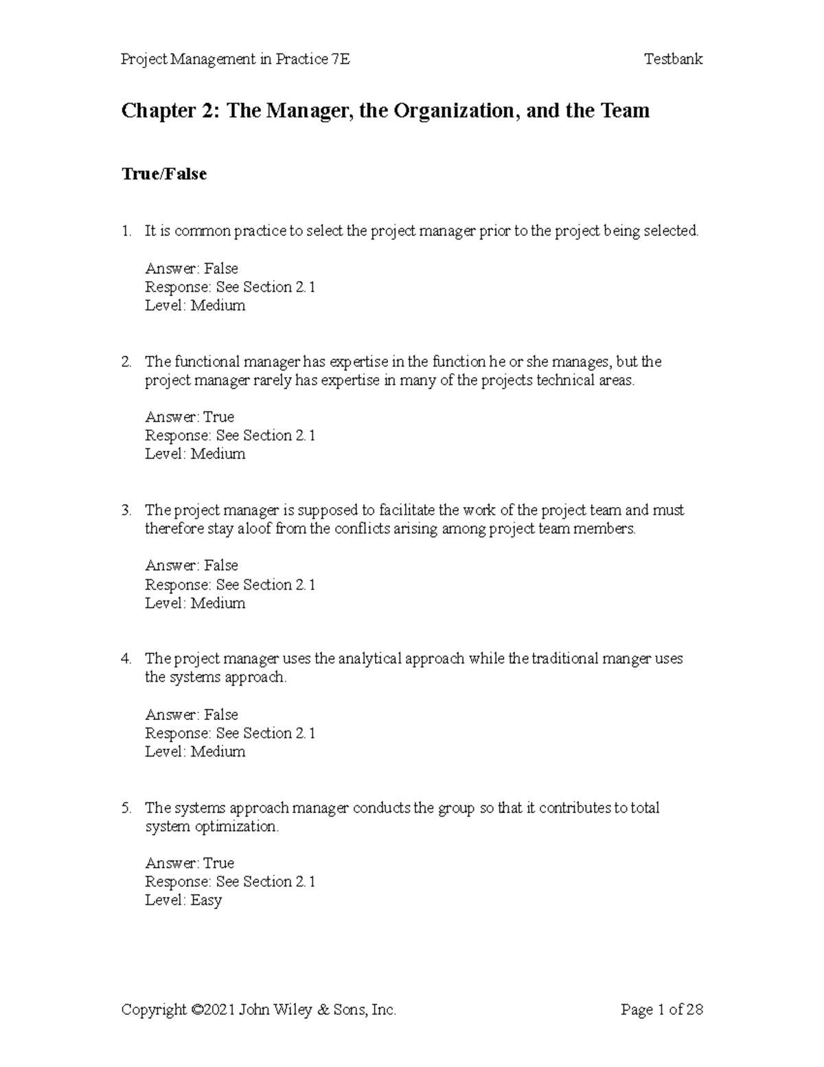 Chapter 2 Testbank - Chapter 2: The Manager, the Organization, and the ...