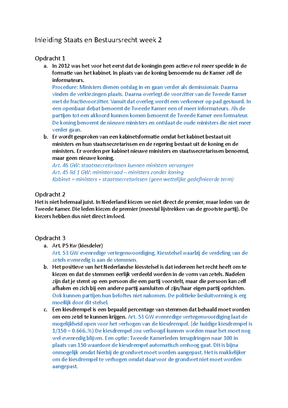 Sbr Week 2 Opdrachten - Inleiding Staats En Bestuursrecht Week 2 ...