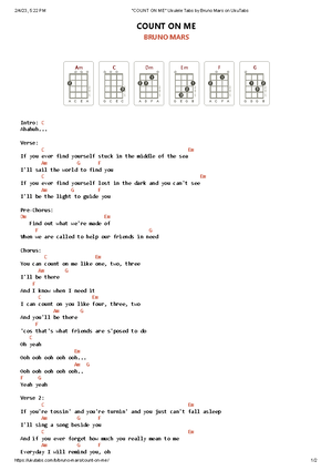 Count on Me - Bruno Mars - UKE CHORD GUIDE 