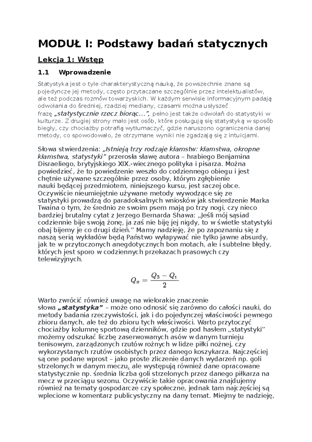 Statystyka Wyklad - MODUŁ I: Podstawy Badań Statycznych Lekcja 1: Wstęp ...