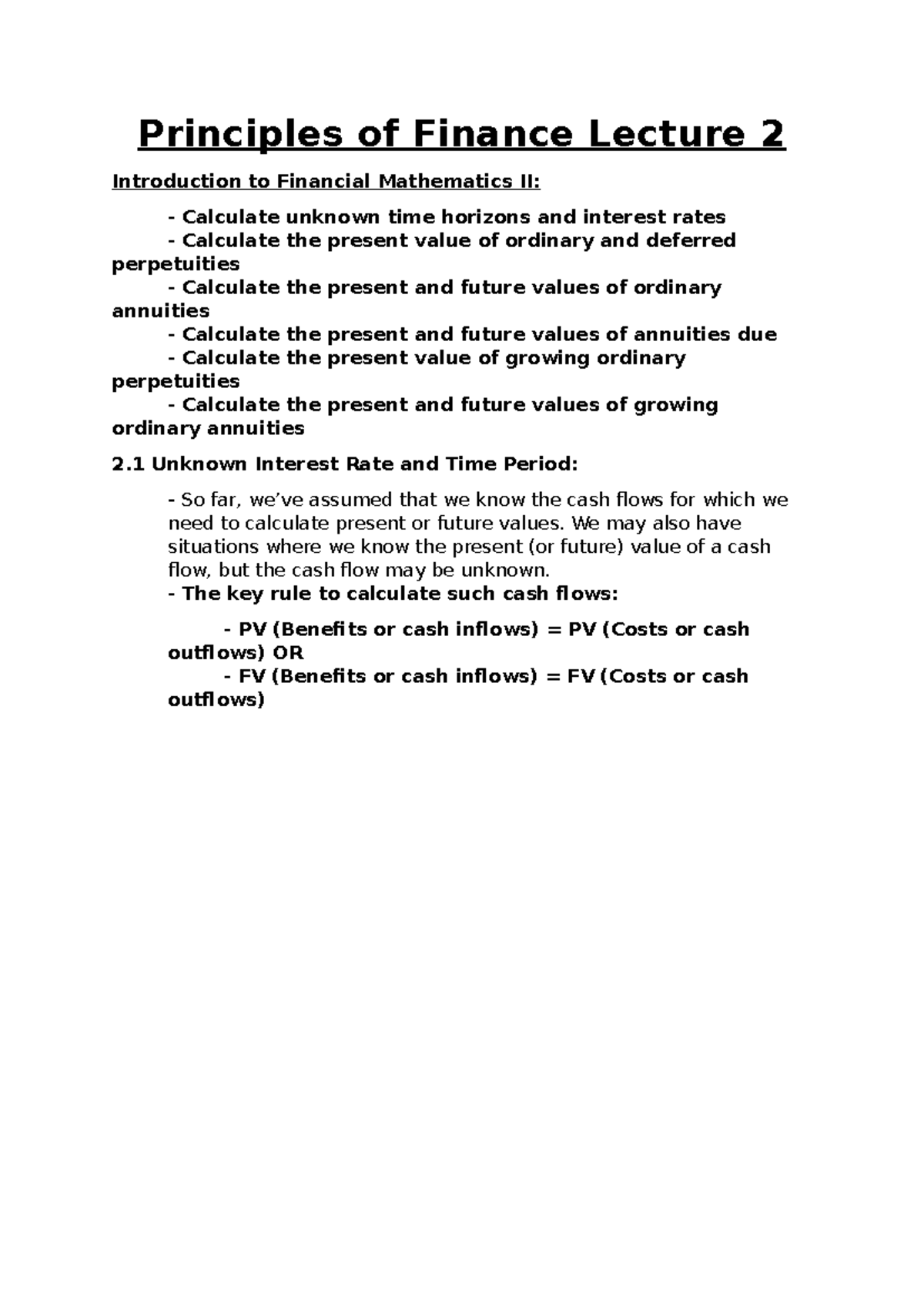 FNCE10002 Lecture 2 Notes - Principles of Finance Lecture 2 ...