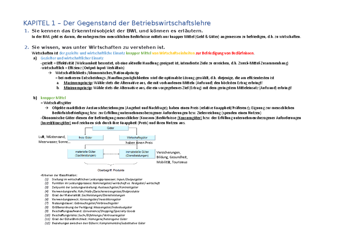 Klausurzusammenfassung BWL - KAPITEL 1 – Der Gegenstand Der ...