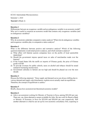 EC202 Tutorial 1 Solution - EC202: Intermediate Microeconomics Semester ...