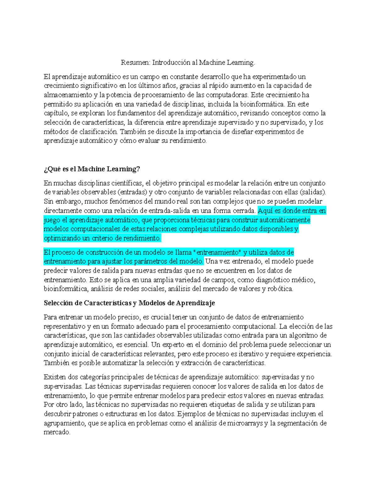Machine resumen - Resumen: Introducción al Machine Learning. El ...