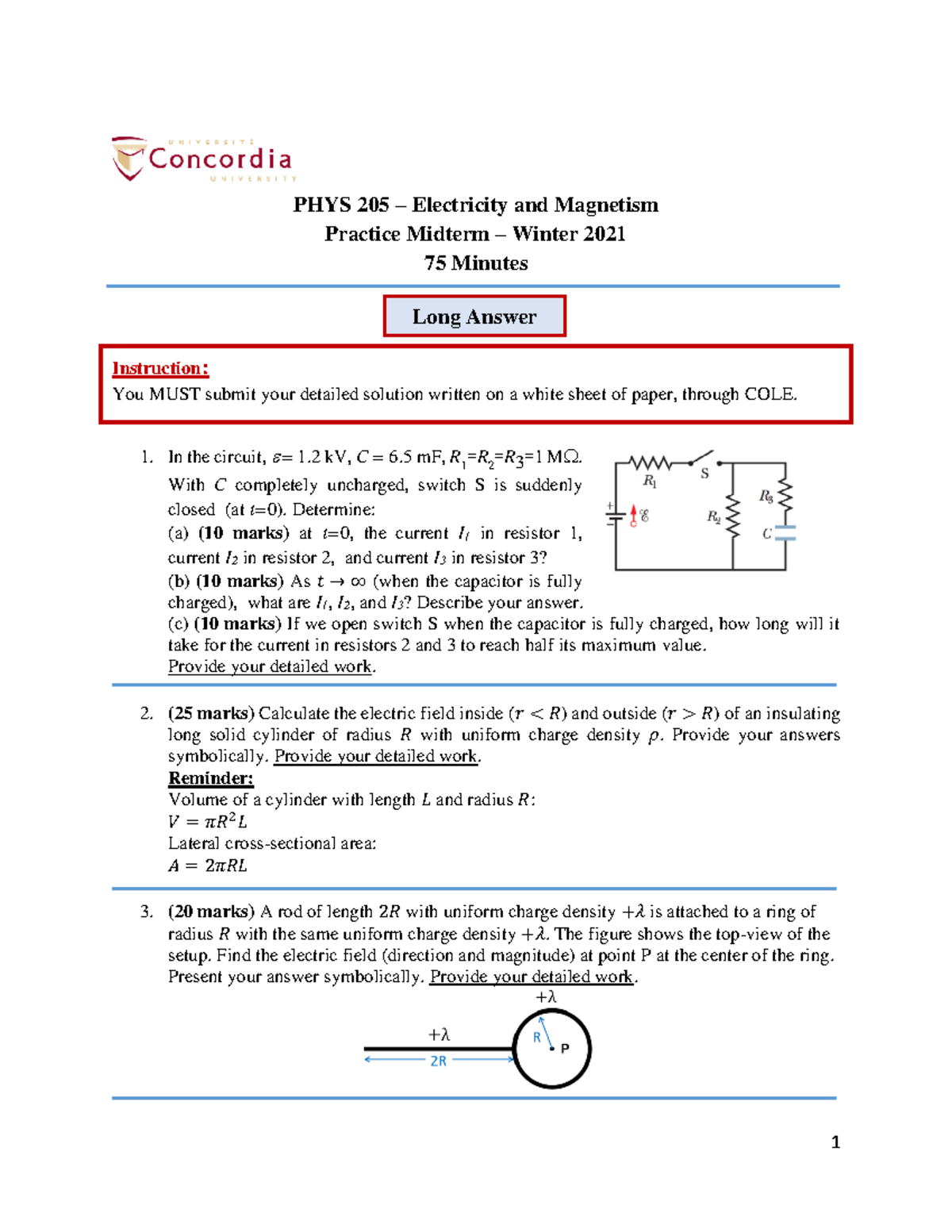 Practice Midterm - 1 PHYS 205 – Electricity And Magnetism Practice ...