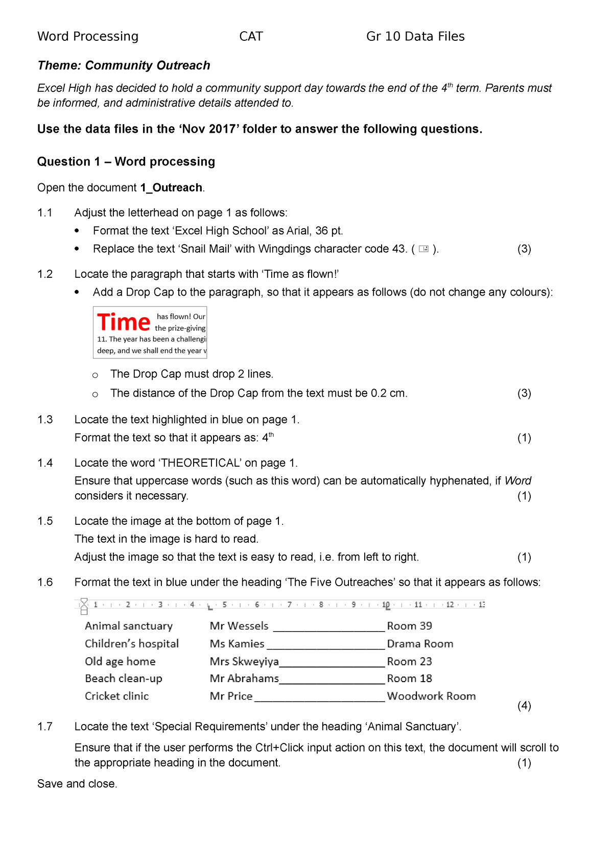 word processing assignments for high school