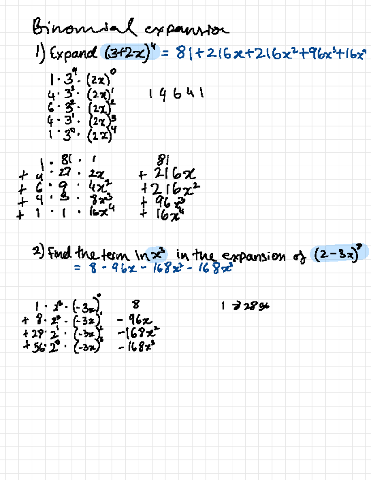 Maffs 2 - book - Binomial expansion 1) Expand 4. 14641 6. (2x)2 (2x)3 1 ...
