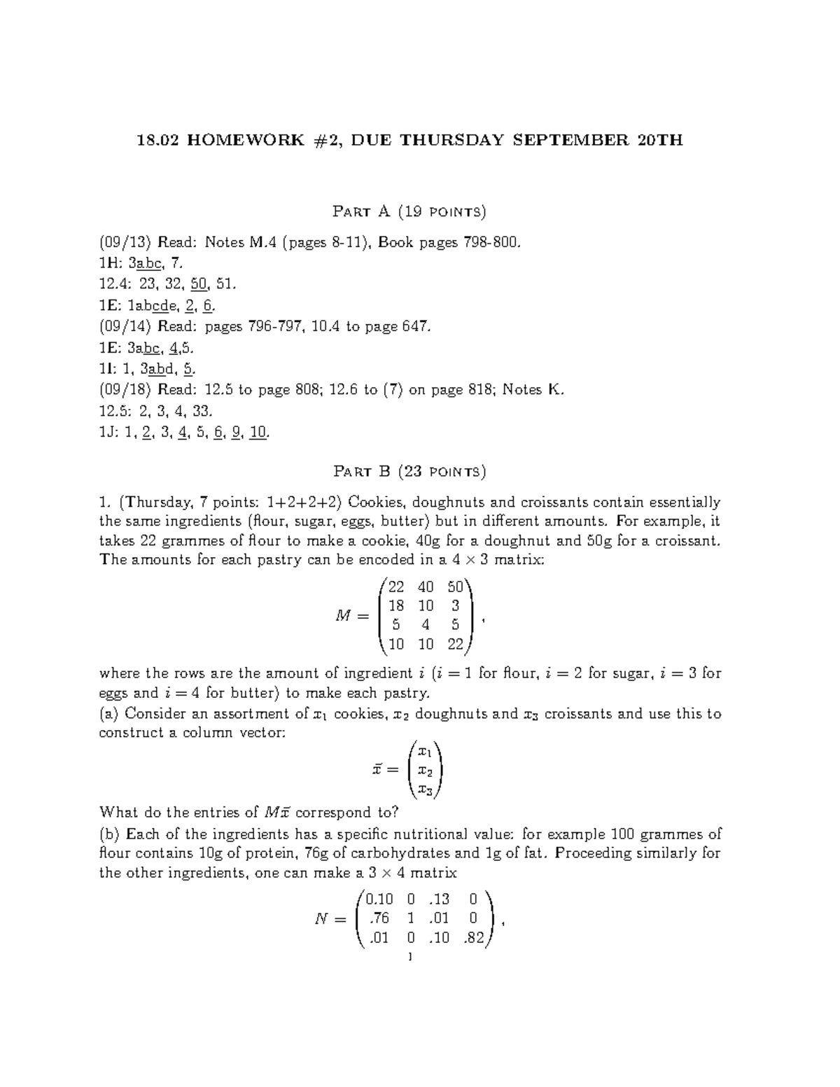 MATH Calculus 18.02 - 18 HOMEWORK #2, DUE THURSDAY SEPTEMBER 20TH Part ...
