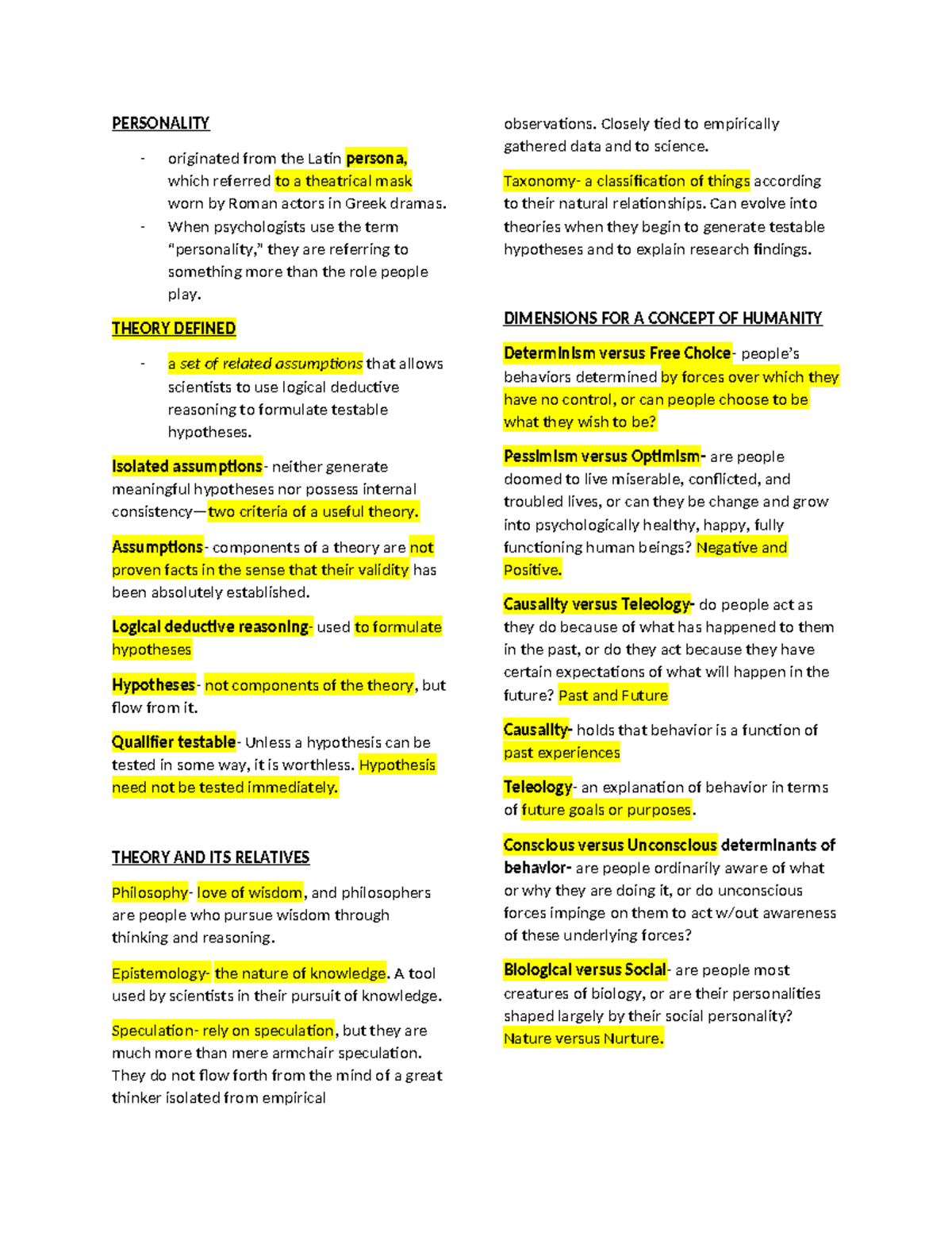 TOP- Reviewer - Summary BS Psychology - PERSONALITY originated from the ...