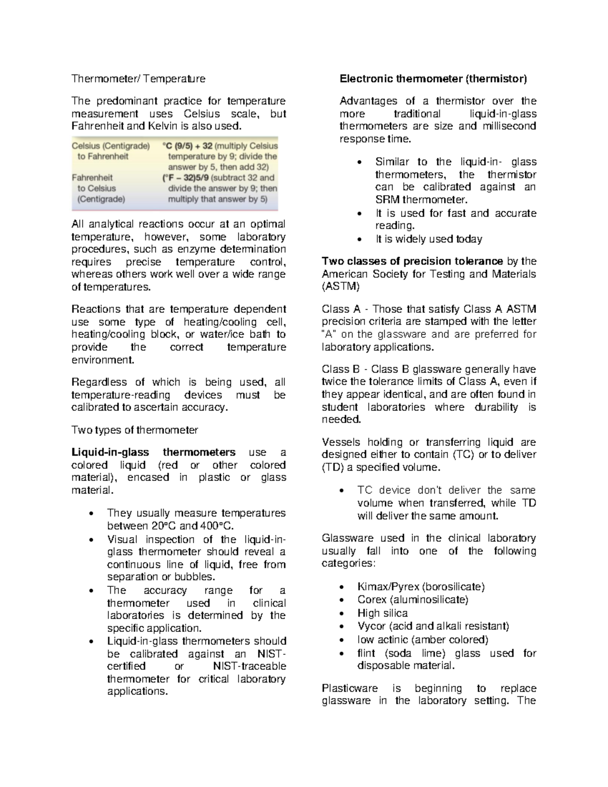 Cc notes - Thermometer/ Temperature The predominant practice for ...