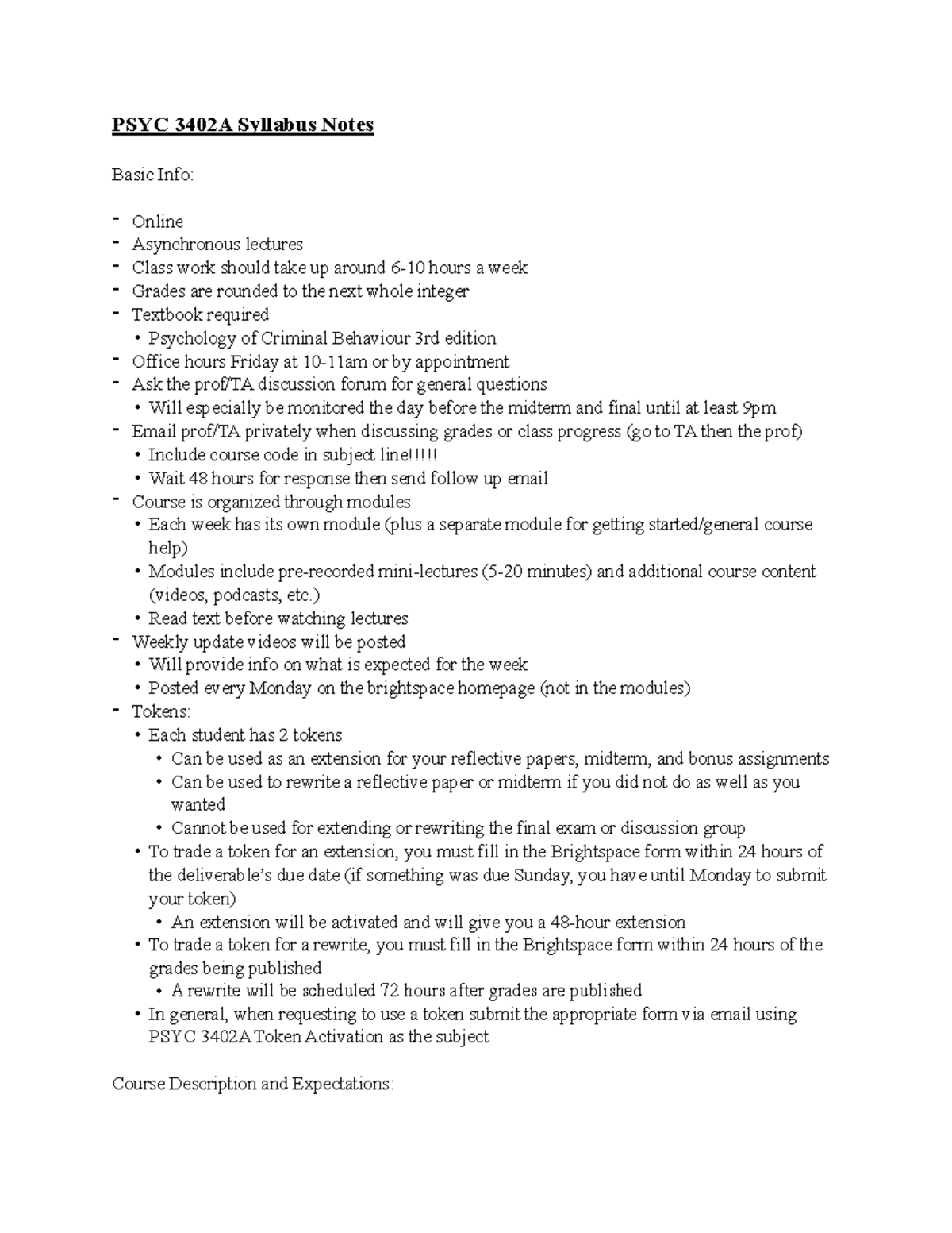 PSYC 3402A Syllabus Notes - PSYC 3402A Syllabus Notes Basic Info ...