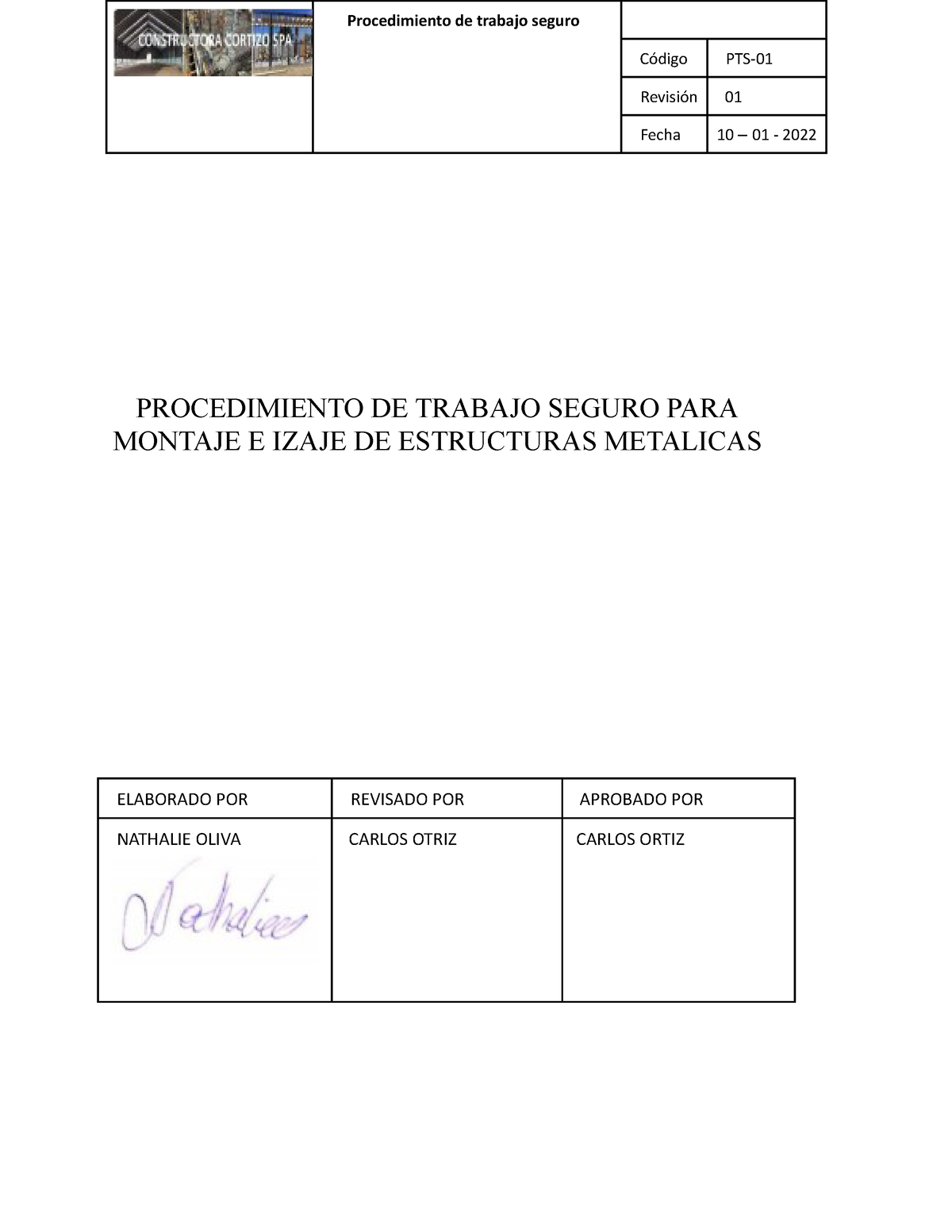 Procedimiento DE Trabajo Seguro PARA Montaje E Izaje DE Estructuras ...