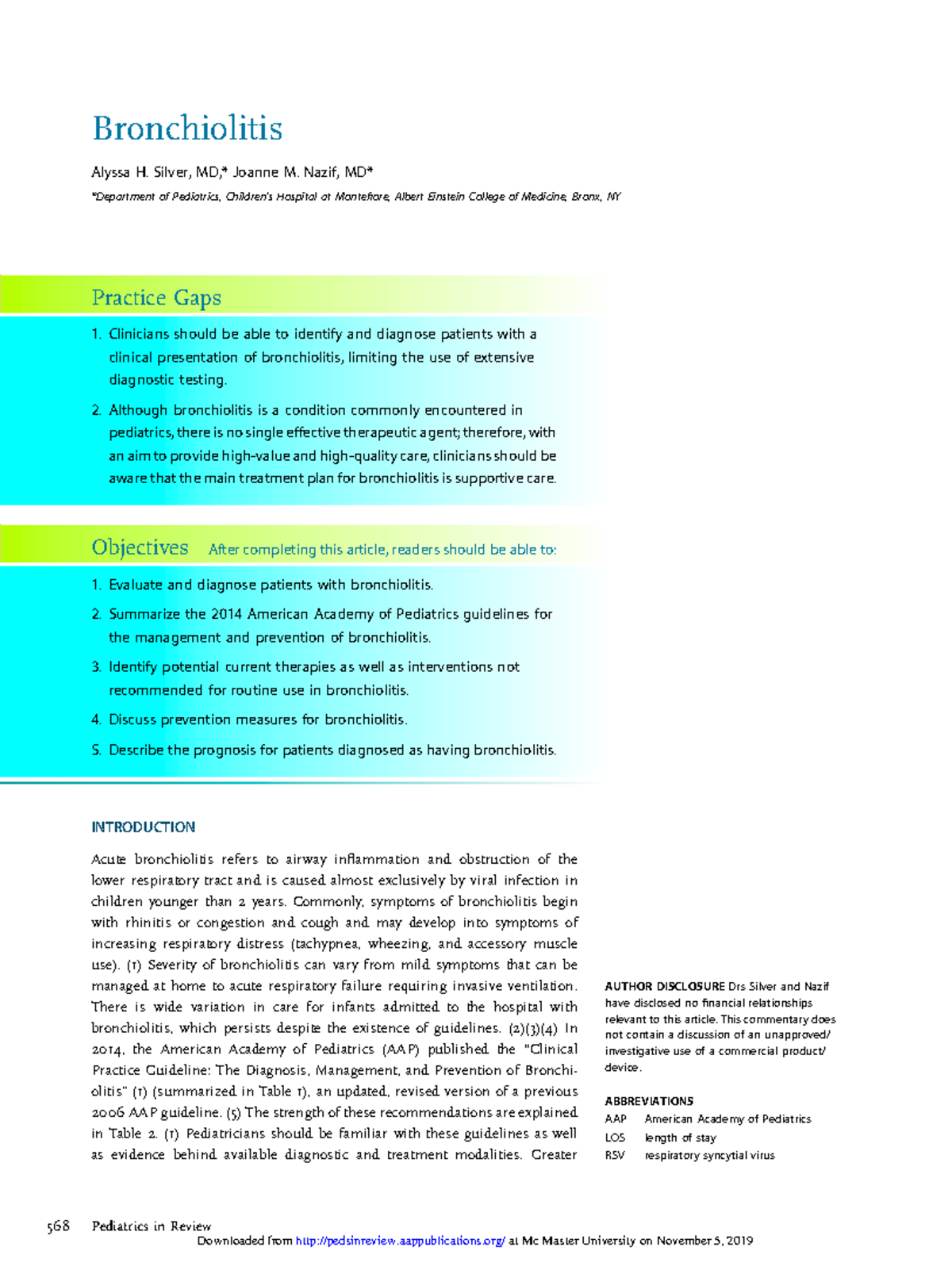 Bronquiolitis AAP 2019 - Bronchiolitis Alyssa H. Silver, MD,* Joanne M ...