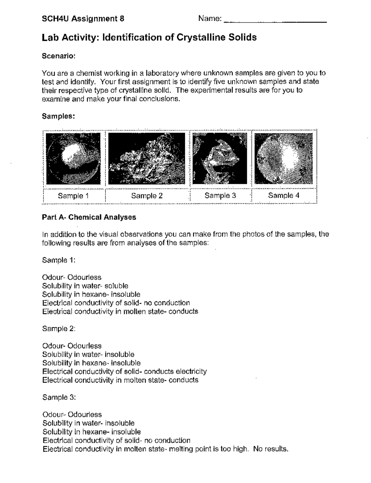 Assignment 8 - Identification of Crystalline Solid Lab Activity ...
