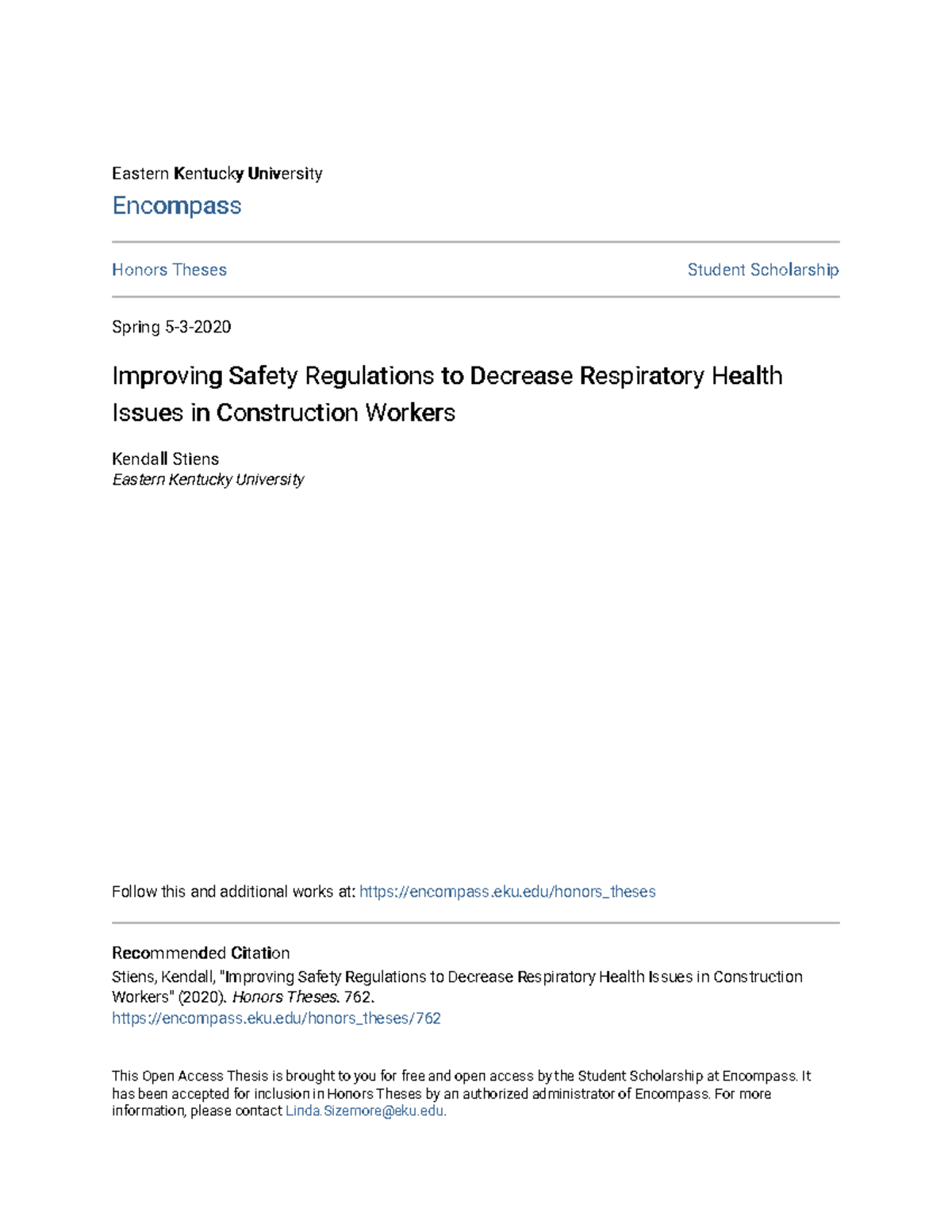 Improving Safety Regulations to Decrease Respiratory Health Issue eku