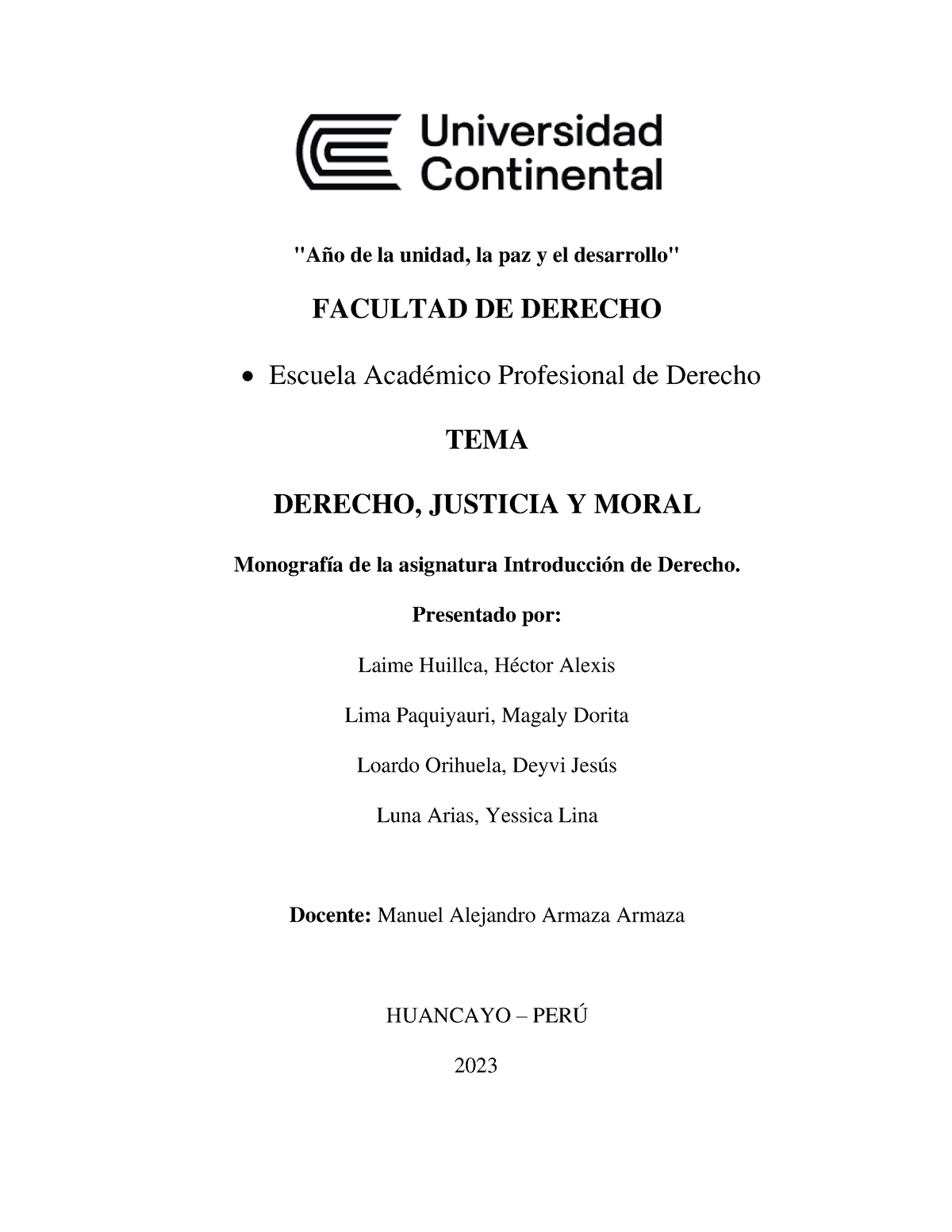 Monografia DE Introduccion AL D Erecho - "Año De La Unidad, La Paz Y El ...