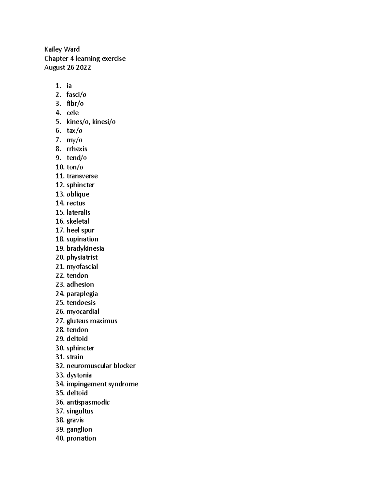 assignment 3. chapter homework medical terminology