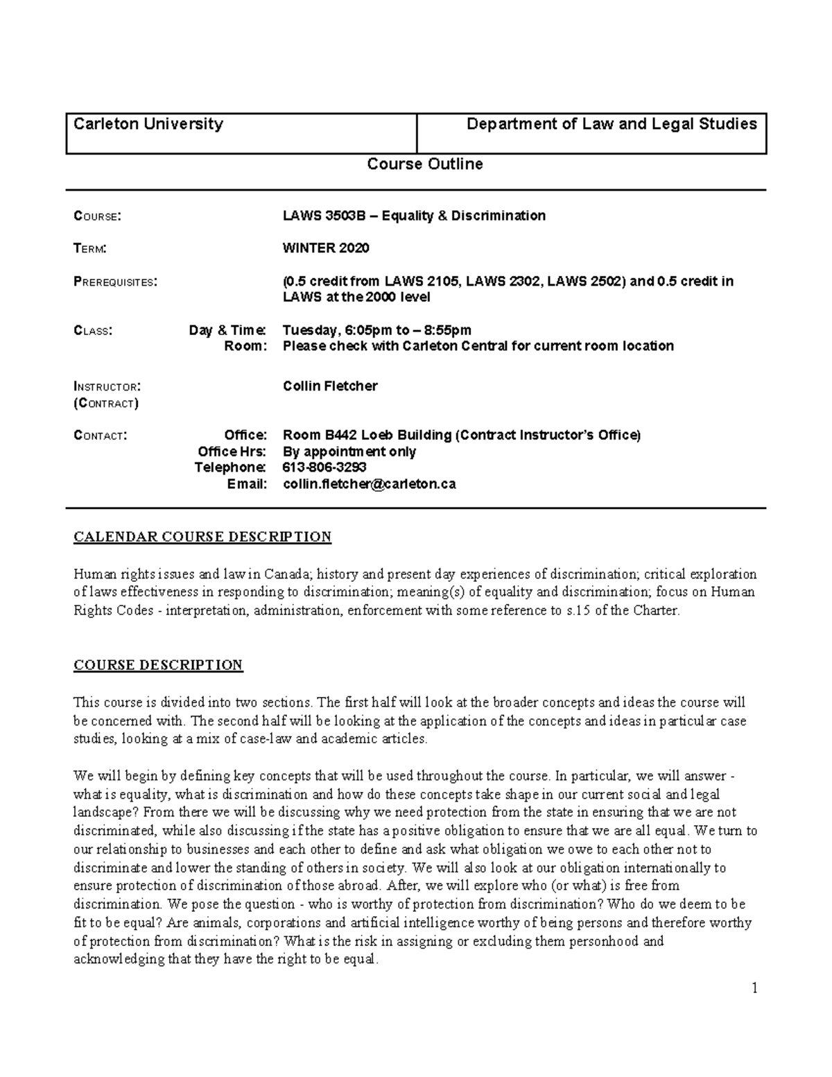 LAWS 3503B-Fletcher.docx - Carleton University Department of Law and ...